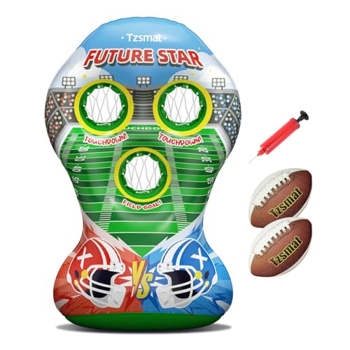 52" Inflatable Football Target Toss Game for Kids - Large Indoor Outdoor Party Games & Football Toys with 2 Laced Footballs & Pump - Quarterback Training Sports Gifts for Boys Ages 3 4 5 6 7 8-12