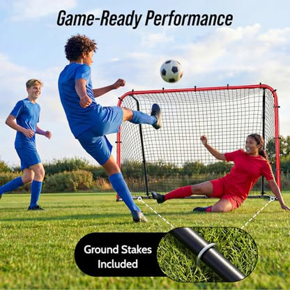Haokelball 6 x 4 FT Soccer Goal for Backyard, 2-in-1 Metal Soccer Goal with Adjustable Rebounder Net, Heavy-Duty Steel Frame, Includes Agility Ladder & Cones, Soccer Training Equipment for Kids Teens