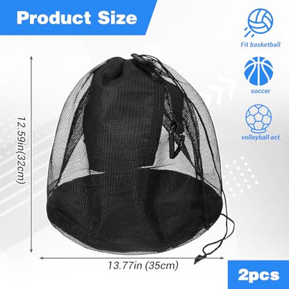 2Pcs Nylon Single Ball Bag, Lightweight Volleyball Ball Bag with Hook, Drawstring Sling Backpack for Soccer, Basketball, Football - color: Black