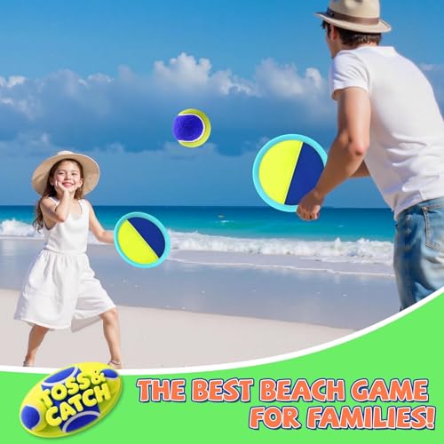 Outdoor Games - Beach Toys, Toss and Ball Set with 4 Paddles and 3 Balls, Perfect Yard Games Sets, Playground Sets for Backyards Easter Basket Stuffers for Kids (Green) - color: Green