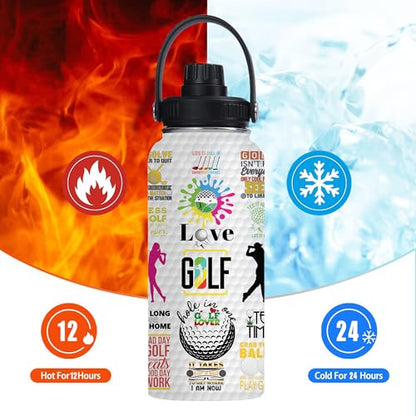 Golf Water Bottle 32oz Stainless Steel Tumbler Insulated Bottles For Men Women,Gifts for Golf Lover Women Girls Friends Teens Birthday Christmas - color: Golf