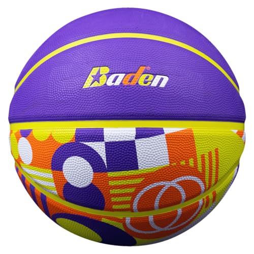 Baden | Legend Court Canvas | Creative Design Outdoor Rubber Game Basketball | Youth & Adult Size 5,6,7 - color: Purple/Yellow/Orange, size: Size 5 (27.5")