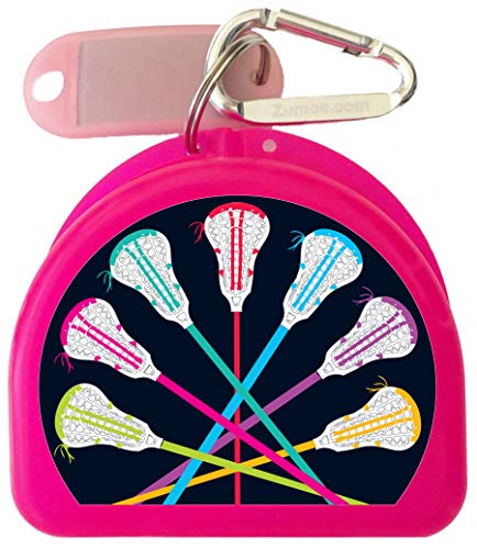 Lacrosse Mouthguard Case Retainer Case - Lacrosse Sticks (Pink) - color: Pink