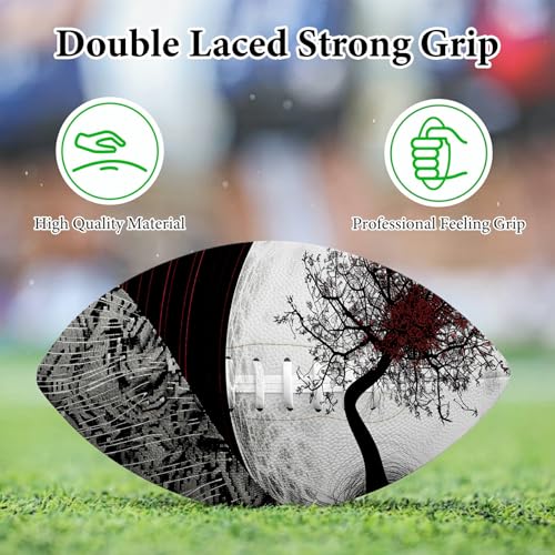 American Football, Official Size 11.9 x 7.3 Inch, Premium Composite Leather High-Grip Ball with Pro-Style Lacing, Unique Prints for Training, Games & Gifts - color: Full Moon Tree