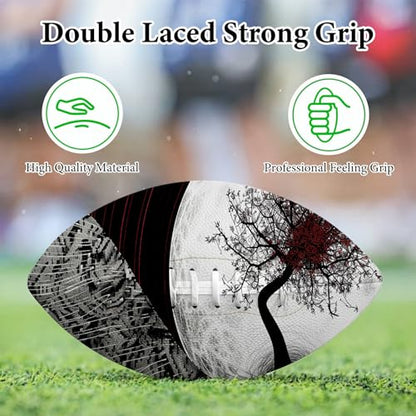American Football, Official Size 11.9 x 7.3 Inch, Premium Composite Leather High-Grip Ball with Pro-Style Lacing, Unique Prints for Training, Games & Gifts - color: Full Moon Tree