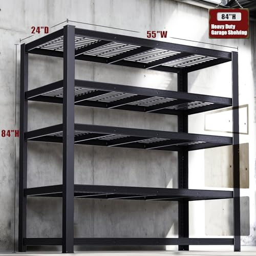 Heavy Duty Garage Shelving,5-Tier Storage Shelves(84" Hx24 Dx55 W),3050LBS Capacity Industrial Shelving Units and Storage,Adjustable Shelving Unit for Garage,Warehouse,Basement - size: 55x24x84