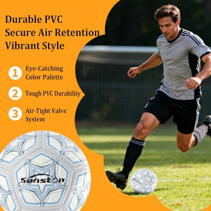 Senston Soccer Ball Size 4 & 5 with Air Pump and Needles - Durable PVC Training Football with Thickened Nylon Winding and Butyl Bladder for Shape Retention - High Value Soccer Set - color: gray, size: size 5