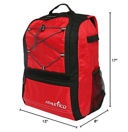 Athletico Youth Baseball Bag - Bat Backpack for Baseball, T-Ball & Softball Equipment & Gear | Holds Bat, Helmet, Glove | Fence Hook - color: Red