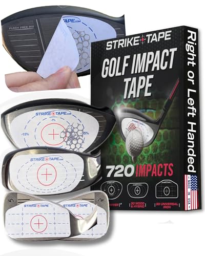 STRIKEPRO Strike Tape Golf Impact Tape Right or Left Hand Club Face Stickers. No Residue Golf Impact Stickers for Instant Swing Analysis. Packs of Drivers or Drivers/Hybrid/Irons club face labels - size: DRIVER/IRONS/HYBRIDS