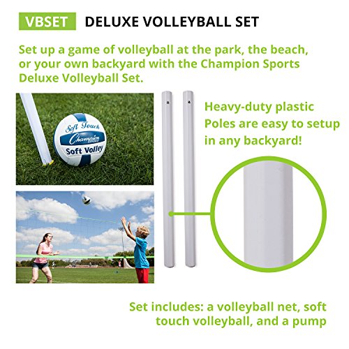 Champion Sports Outdoor Game Sets – Volleyball, Badminton, Tetherball, Bocce & Croquet - style: Backyard and Beach Volleyball Set