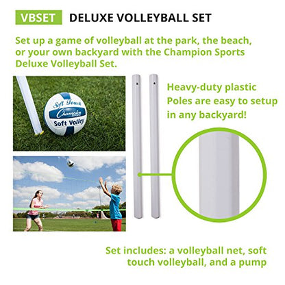 Champion Sports Outdoor Game Sets – Volleyball, Badminton, Tetherball, Bocce & Croquet - style: Backyard and Beach Volleyball Set