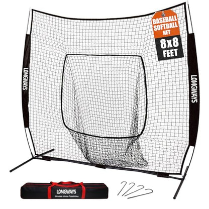 7x7ft/8x8ft Baseball Softball Net with Steel Frame for Batting, Hitting, Pitching, Portable Baseball Batting Net with Carry Bag, Great for All Levels - size: 8FT Black