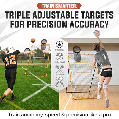 Adjustable Volleyball Rebounder Net - Volleyball Training Equipment with 3 Targets for accuracy, Sandbags, Carry Bag - Football Rebounder, Versatile Lacrosse Rebounder Net for Volley ball.