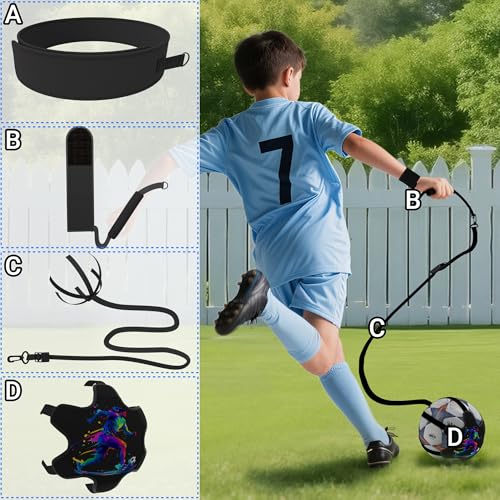 READAEER Soccer Training Equipment for Kids Adults, Adjustable Waist or Wrist Belt for Kicking and Passing Practice, no Waste time Picking up the Ball(Football is not Included)