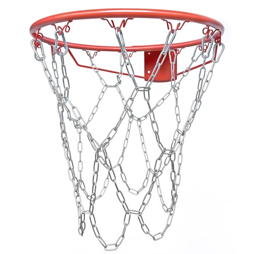 304 Stainless Steel Basketball Net, Heavy Duty Chain Braided Replacement, Durable Standard Basketball Net(12 Links), Rust-Proof & Easy to Install, Fit for Indoor and Outdoor Use