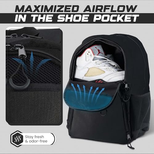 Soccer & Basketball Sports Bag with Ball Pump - Basketball Backpack with Separate Ball & Shoes Holder Compartment, Soccer Basketball Football & Volleyball Bag with Large Capacity - color: Black, style: With Ball Pump
