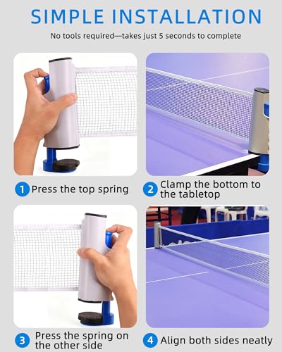 Retractable Ping Pong Net—Table Tennis Net with Clamps Portable Ping Pong Net for Any Table（Gray）