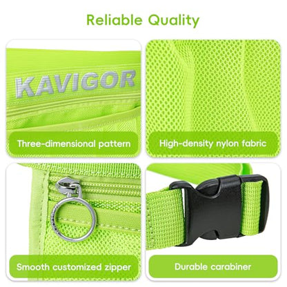 KAVIGOR Tennis & Pickleball Ball Holder Waist Pouch Holds 8-10 Balls, Multi-Functional Sports Belt Bag with Zipper Pocket and Carabiner - color: Green