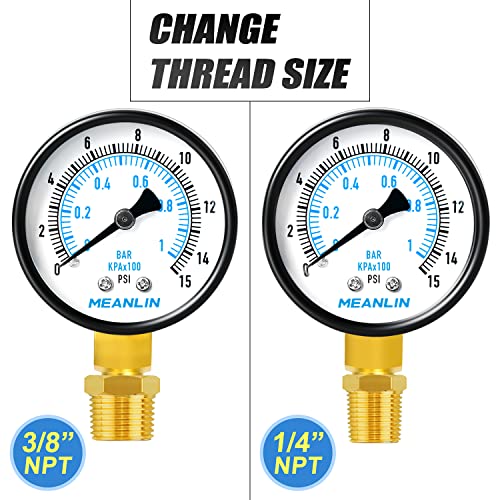 0-15Psi 2" DIAL FACE 1/8" NPT Well Pump Pressure Gauge, with 1/4" NPT and 3/8" NPT Hex Bushing, 3-2-3% Accuracy, Lower Mount - size: 0-15Psi, style: 1/8"NPT Lower Mount