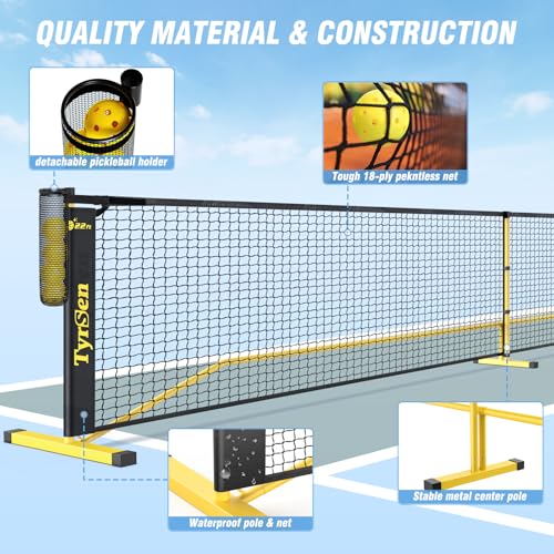 Portable Pickleball Net for Driveway, 22 FT Regulation Size & 11 FT Half Court Size Pickle Ball Net with Ball Collector, 2-in-1 Pickle Ball Net with Carry Bag for Garages Backyard - style: Pickleball Net with Court Markers