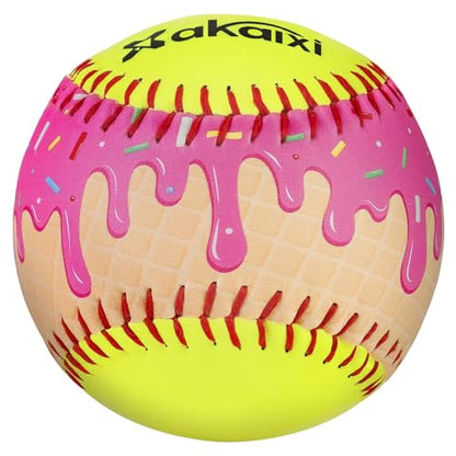 Fastpitch Balls Durable PVC Cover with PU Core, Ice Cream Drip Fastpitch Softball Great for Practice Training Games - Official Size and Weight