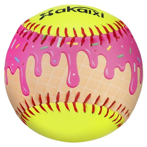 Fastpitch Balls Durable PVC Cover with PU Core, Ice Cream Drip Fastpitch Softball Great for Practice Training Games - Official Size and Weight