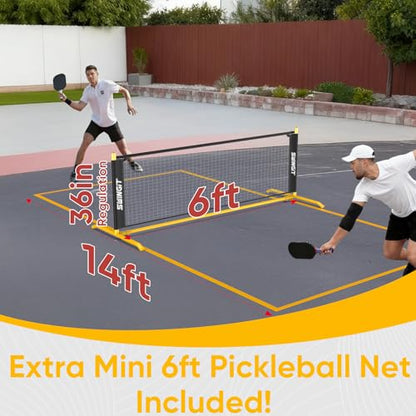 Portable Pickleball Rebounder Net with Kitchen Lines System, Solo Training Net System for Dinks, Volleys & Drives, Accuracy Trainer with Carry Bag, for Backyard, Driveway, Garage - color: Yellow