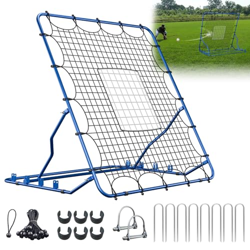4x4.5FT Baseball Rebounder Net | 4 Adjustable Angles | Pitch Back Baseball Softball Volleyball Rebounder | 1 Strike Zone | Suits Pitchback Trainer for Ground, Line Drive & Fly Balls