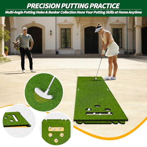 5x5ft Golf Hitting Mat for Indoor and Outdoor Practice, High-Elasticity Golf Practice Driving Range Turf Mat, Convertible 2-in-1 Golf Hitting & Putting Mat for Garage Simulator Training
