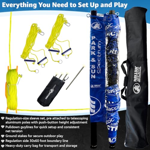 Park & Sun Sports Spectrum Classic: Adjustable Professional Outdoor Volleyball Net System - color: Classic Blue