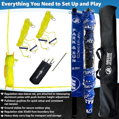 Park & Sun Sports Spectrum Classic: Adjustable Professional Outdoor Volleyball Net System - color: Classic Blue