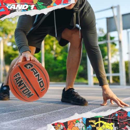 AND1 Fantom Rubber Basketball: Official Regulation Size 7 (29.5 inches) - Deep Channel Construction Streetball, Made for Indoor Outdoor Basketball Games