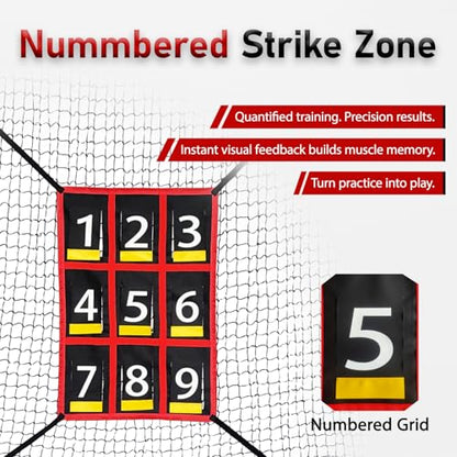 7x7ft Baseball & Softball Practice Net with Numbered Strike Zone - Heavy Duty Portable Hitting Pitching Training Net for Pitching Accuracy & Hitting Practice, Portable with Carry Bag.