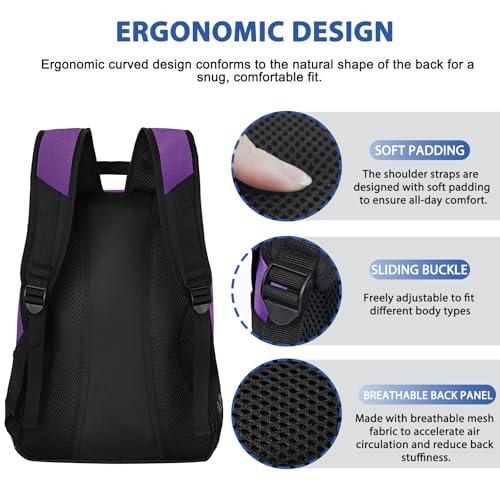 LARIPOP Soccer Backpack with Ball Holder & Shoe Compartment Large Capacity Youth Sports Bag for Training - color: purple