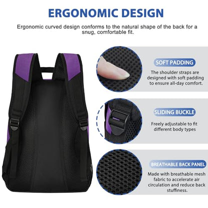 LARIPOP Soccer Backpack with Ball Holder & Shoe Compartment Large Capacity Youth Sports Bag for Training - color: purple