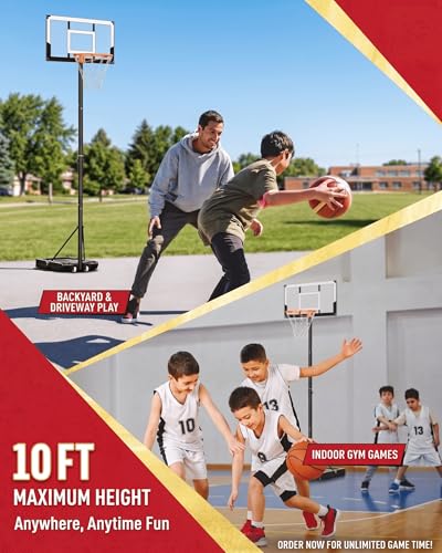 Seray Family Basketball Hoop Outdoor 3.3-10ft Adjustable, Safety Portable Basketball Hoop for Kids/Adults/Family in Poolside/Backyard/Indoor/Court, 40 in Shatterproof Backboard and Enlarged Base