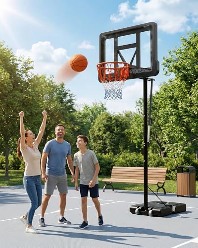 Basketball Hoop Outdoor, 7.7-10ft Height Adjustable, Portable Basketball Hoop & Goal with Fillable Base & 2 Wheels, 44"×30" Backboard for Backyard/Driveway/Indoor, Large