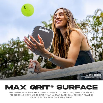 Franklin Sports Max Grit Textured Pickleballs - Indoor + Outdoor Extra Grip Training Pickleballs for Instant Spin + Control - 3 Pack - Yellow