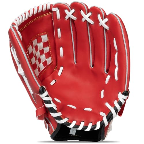 KRTOYUST® | Baseball Glove | Performance Composite Leather Baseball Mitts for Adult Youth | Baseball Softball Outfield Infield Mitts - color: Red, size: 10.5 Inch