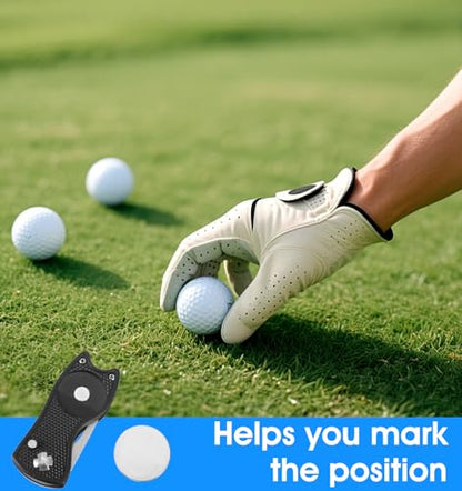 Divot Tool and Ball Marker, Metal Golf Divot Tools with Pop-up Button & Magnetic Marker for Golfers (Black)
