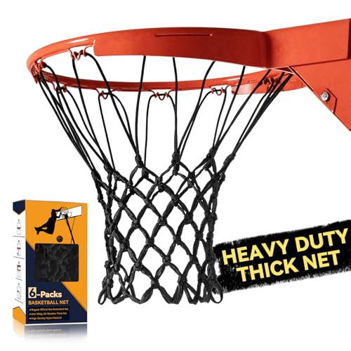 Nylon Heavy Duty Basketball Net Replacement – 60-Line High Density Thickened Net, Anti-Whip Anti-Tangle, All Weather Indoor Outdoor, Fits Standard 12 Loops Rim (Swish Sound for Pro Competition) - color: Black, size: 6 pcs