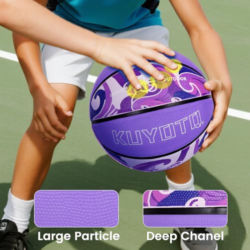 KUYOTQ Kids Toddler Youth Adult Size (3~7) Basketball Thickened Rubber or Leather Small Mini Basketball Soft Touch in & Outdoor Wear Resistant Basketball for Boys Girls Basketball Gifts (Deflated)