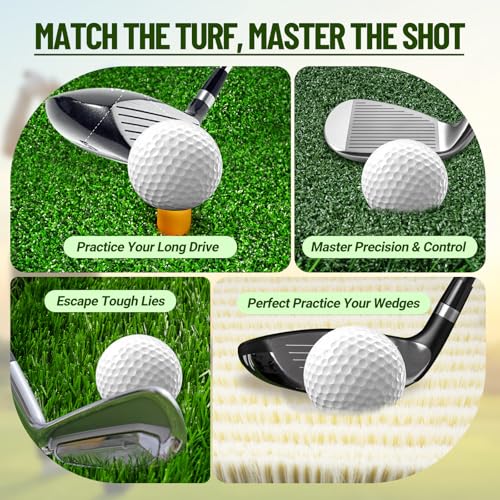 SPOYNAL 4-in-1 Golf Hitting Mat, Turf Golf Hitting Mat for Putting, Driving & Chipping, Indoor/Outdoor Portable Golf Practice Mat with Realistic Grass/Sand Surface and Tees