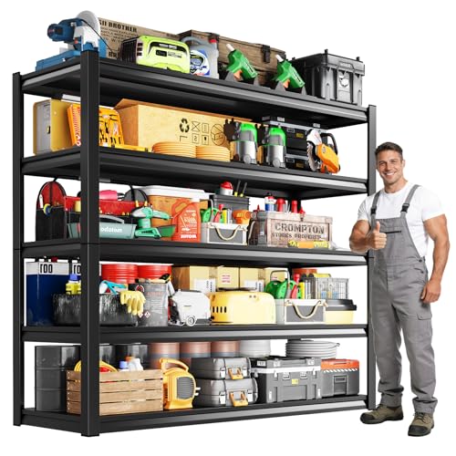 Garage Shelving, 5-Tier Garage Storage Shelves, 2000LBS Heavy Duty Shelves, 72" H x 59" W x 19.6" D Metal Shelving Unit, Utility Adjustable Storage Shelf for Warehouse, Basement, Closet - size: 72"H x 59"W x 19.6"D