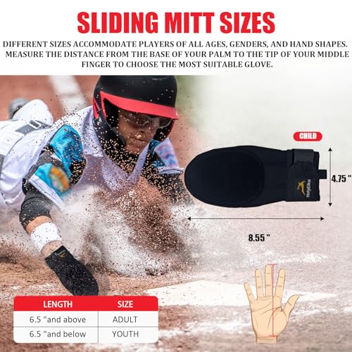 Baseball Sliding Mitt, Youth Sliding Glove Hand Guard for Baserunning, Ambidextrous Left or Right, Neoprene with Aluminum Reinforcement and Padded Palm, for Baseball and Softball