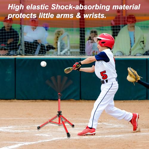 Batting Tee,Baseball Tee,Softball Tee, for Kids,Teens,Adults Baseball Hitting Practicing. Include 2 Pcs Replaceable Rubber Ball Seat and Carrying Bag.Adjustable Height - color: red