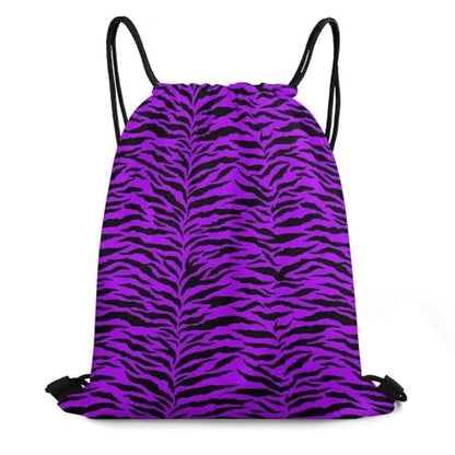 Theft Proof Drawstring Backpack Cinch Sack Water Resistant for Travel Camping Sports Equipment Men Women, Animal Purple Tiger Stripes Art Bags - color: Picture (376)