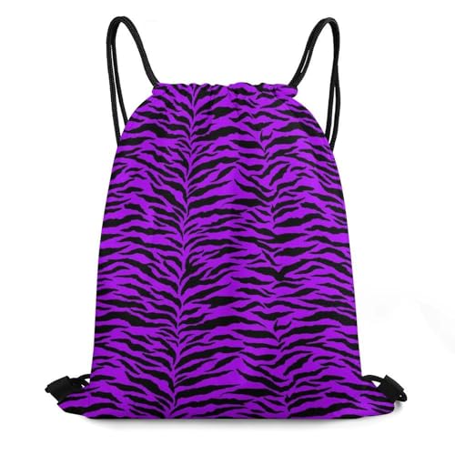Theft Proof Drawstring Backpack Cinch Sack Water Resistant for Travel Camping Sports Equipment Men Women, Animal Purple Tiger Stripes Art Bags - color: Picture (376)