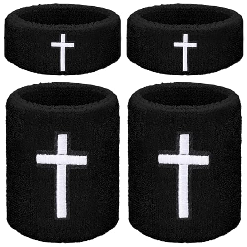 Cross Wrist Bands Bicep Bands Christian Arm Absorbent Sweat Wristbands Baseball Accessories Cross Sports Wristband for Football Baseball Sports Activities - color: black