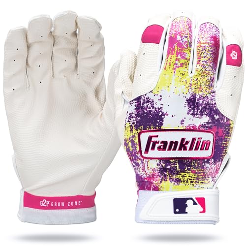 Franklin Sports MLB Youth Teeball Batting Gloves - Flexible Pro Kids Baseball + Softball Gloves for Boys + Girls - color: Pink/White, size: Youth Large